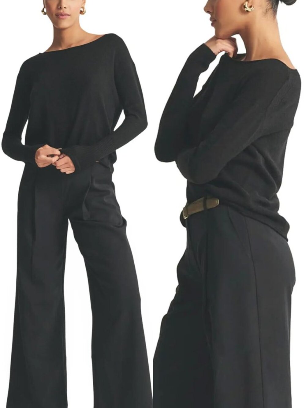 NAADAM Lightweight Cashmere Boatneck Sweater M Off Shoulder Black $148 Luxury - Picture 3 of 16